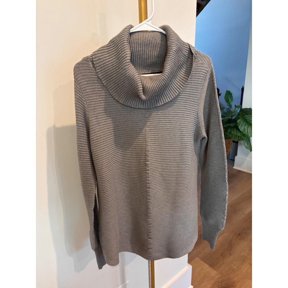 Cyrus Womens Taupe Grey Ribbed Cowl Neck Tunic Sweater Long Sleeve Size M